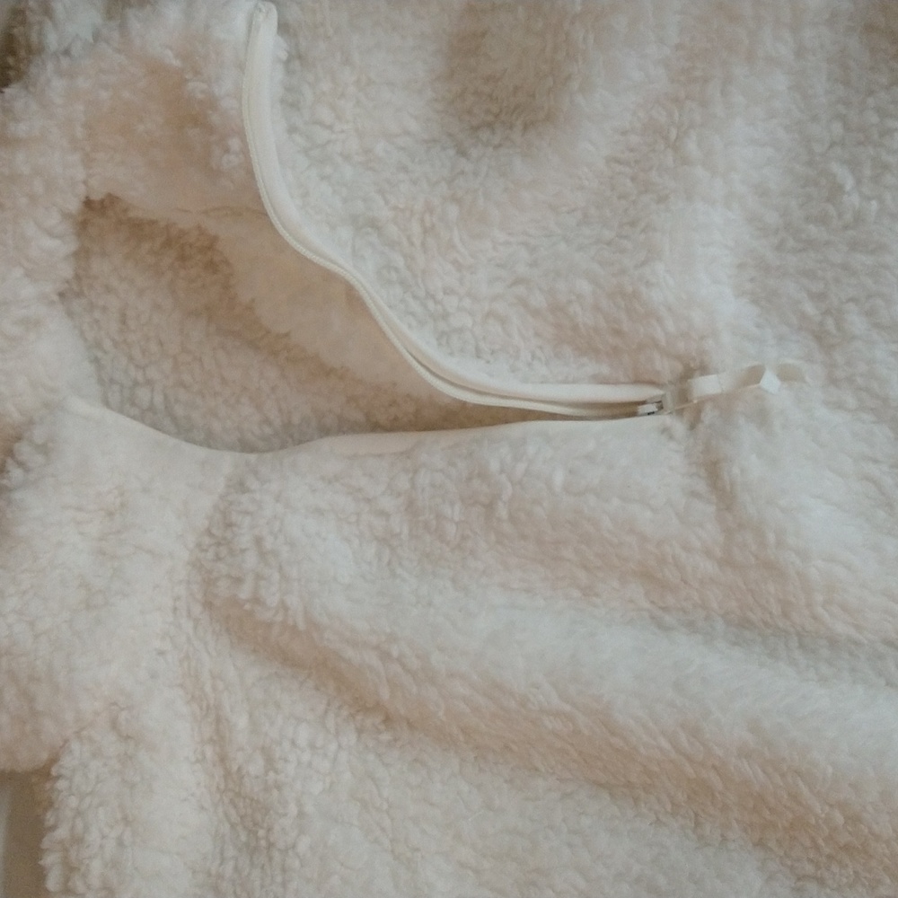 NEW! Men's Faux Shearling Sherpa Half Zip-Up Sweatshirt Pullover, White - Picture 8 of 14